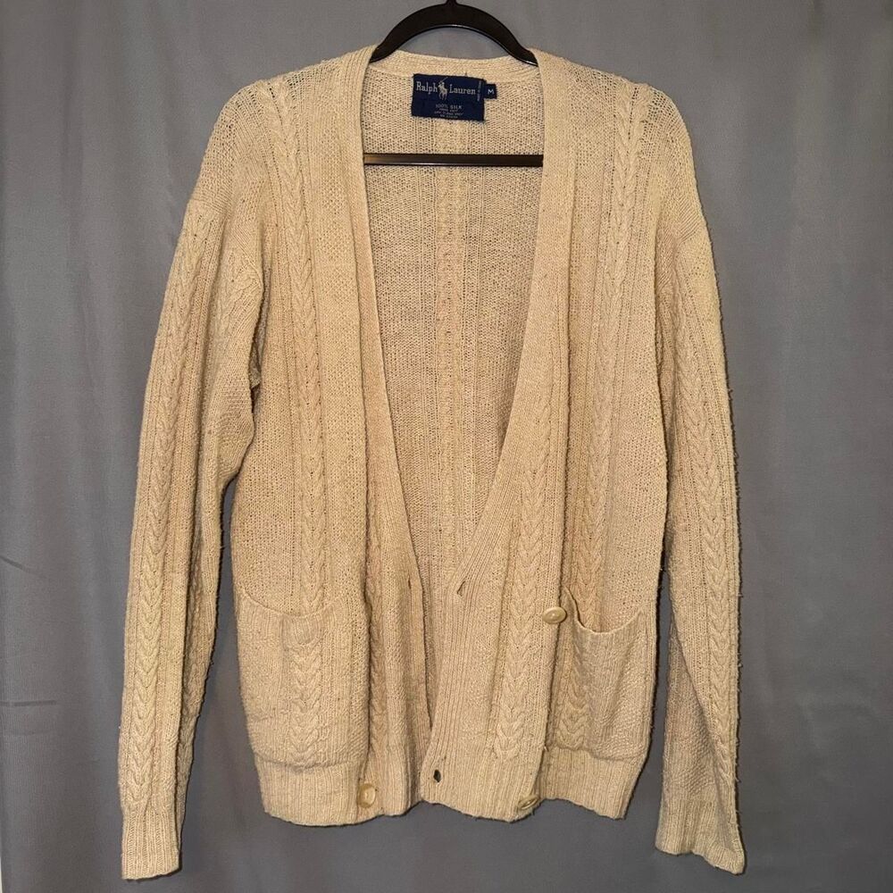 Vintage Ralph Lauren 100% Silk Cable hand Knit Cardigan